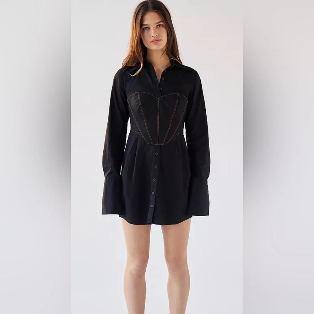 Urban Outfitters Taurus Witchy Corset Shirt Dress Black Size Large - Picture 1 of 9